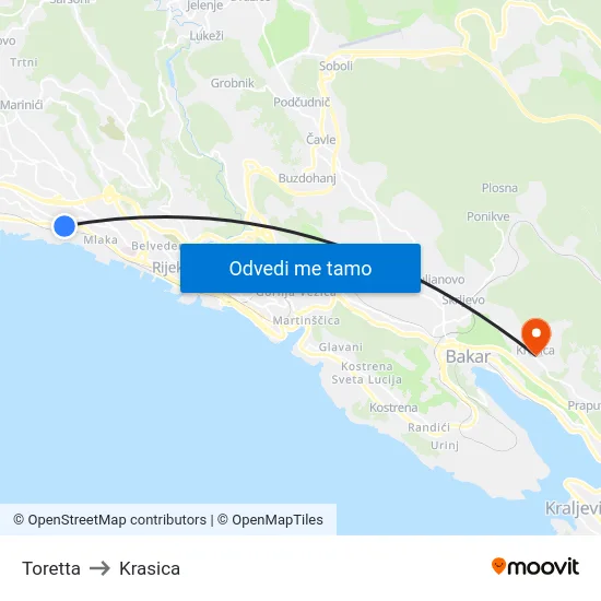 Toretta to Krasica map