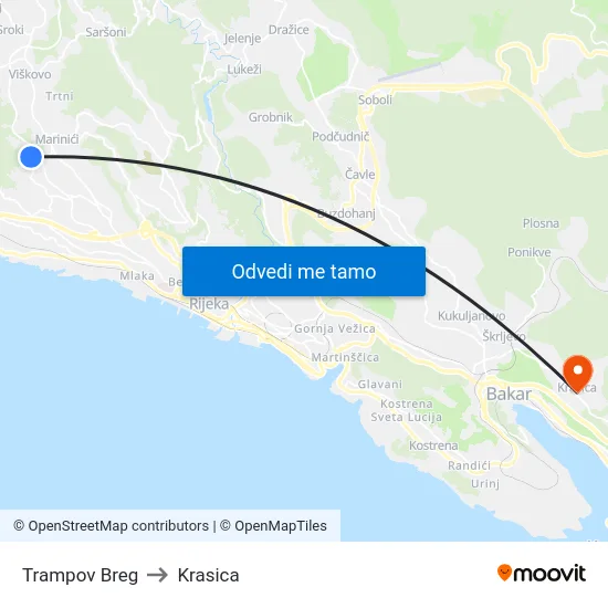 Trampov Breg to Krasica map