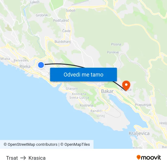 Trsat to Krasica map