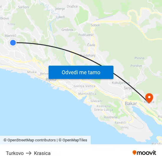 Turkovo to Krasica map