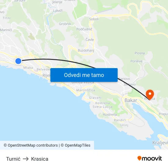 Turnić to Krasica map