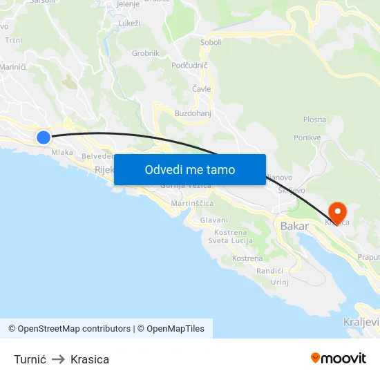 Turnić to Krasica map