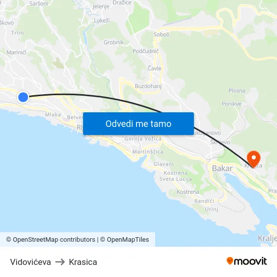 Vidovićeva to Krasica map