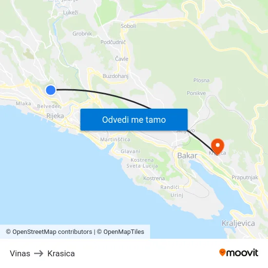 Vinas to Krasica map