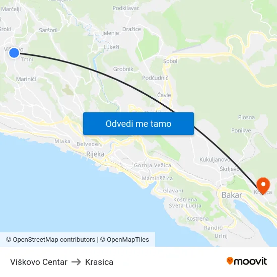 Viškovo Centar to Krasica map
