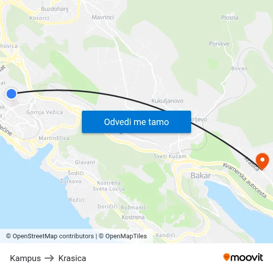 Kampus to Krasica map