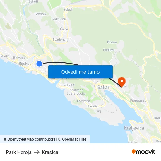 Park Heroja to Krasica map