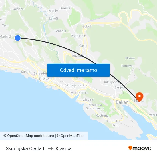 Škurinjska Cesta II to Krasica map