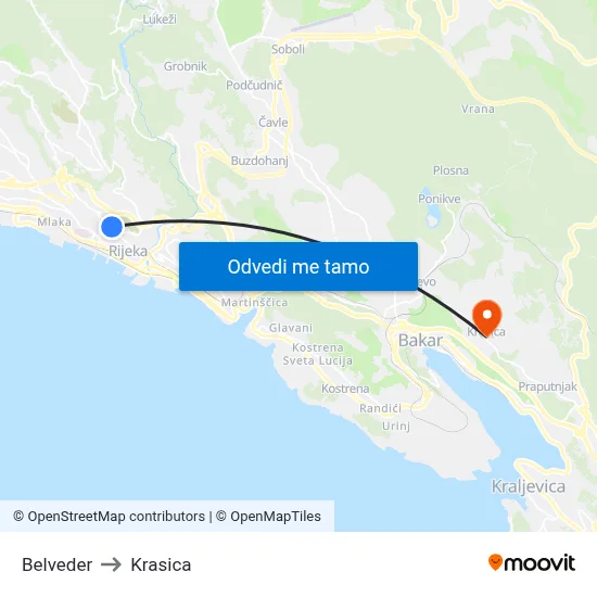 Belveder to Krasica map