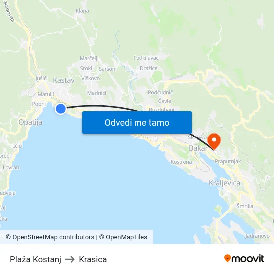 Plaža Kostanj to Krasica map