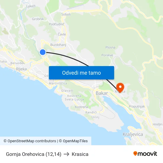 Gornja Orehovica (12,14) to Krasica map