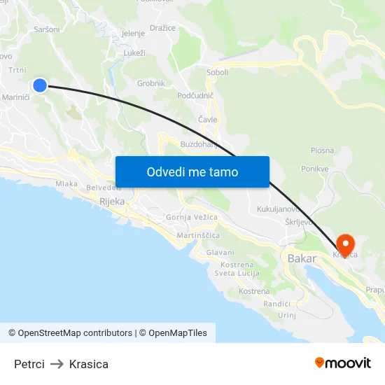 Petrci to Krasica map