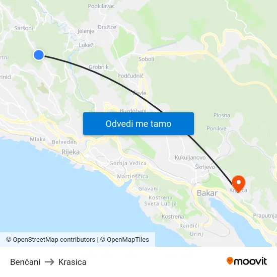 Benčani to Krasica map