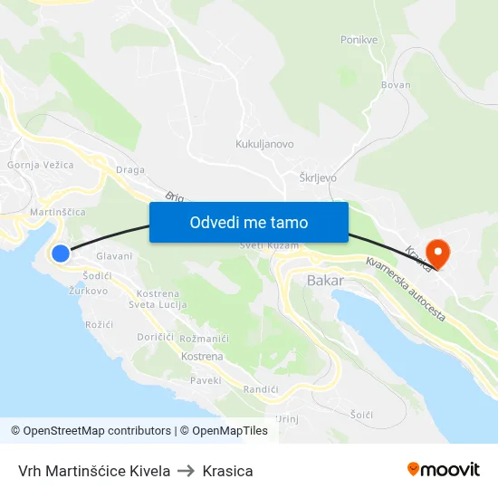 Vrh Martinšćice Kivela to Krasica map