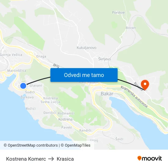 Kostrena  Komerc to Krasica map
