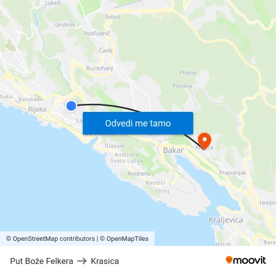 Put Bože Felkera to Krasica map