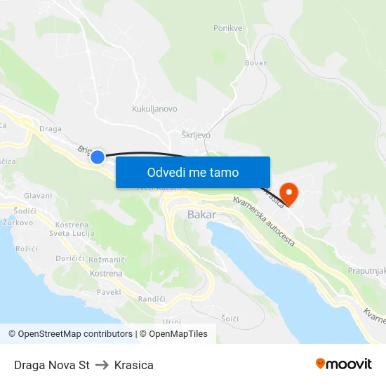 Draga Nova St to Krasica map