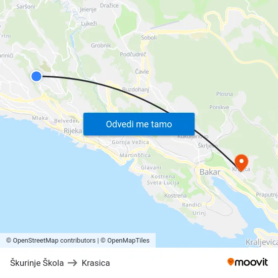 Škurinje Škola to Krasica map