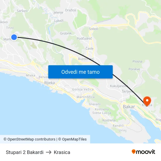 Stupari 2 Bakardi to Krasica map
