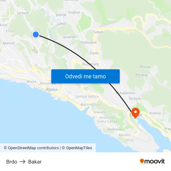 Brdo to Bakar map