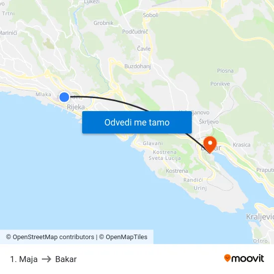 1. Maja to Bakar map