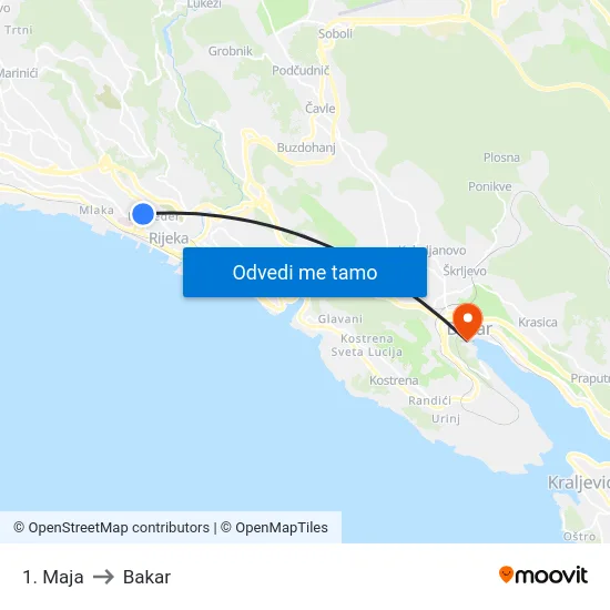 1. Maja to Bakar map