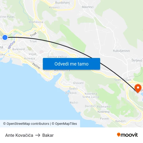 Ante Kovačića to Bakar map