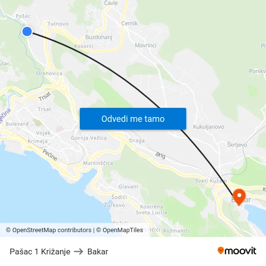 Pašac 1 Križanje to Bakar map