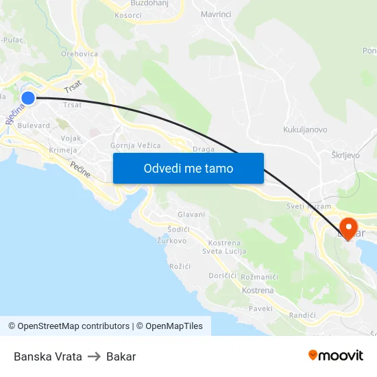 Banska Vrata to Bakar map