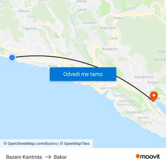 Bazeni Kantrida. to Bakar map
