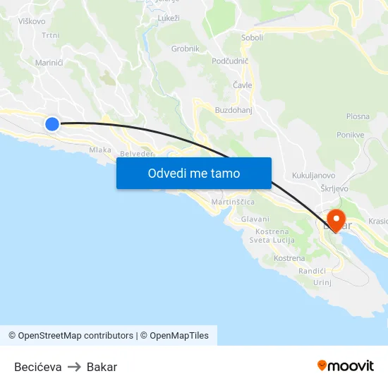 Becićeva to Bakar map