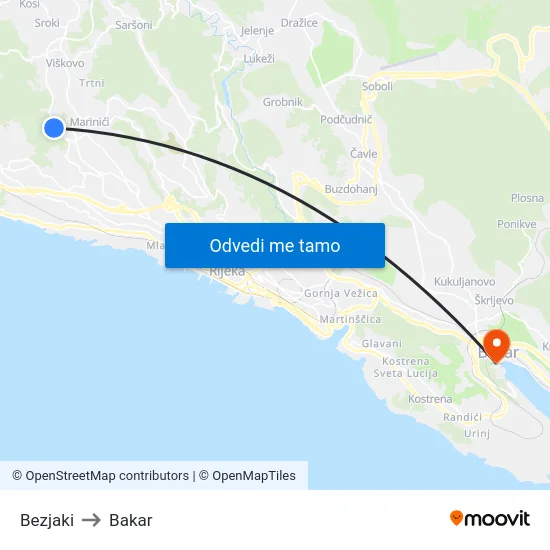 Bezjaki to Bakar map