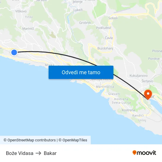 Bože Vidasa to Bakar map