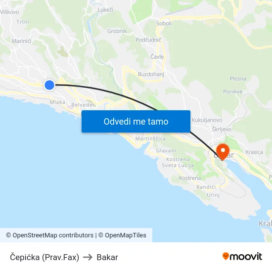Čepićka (Prav.Fax) to Bakar map