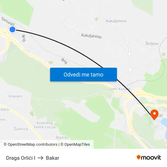 Draga Orlići I to Bakar map