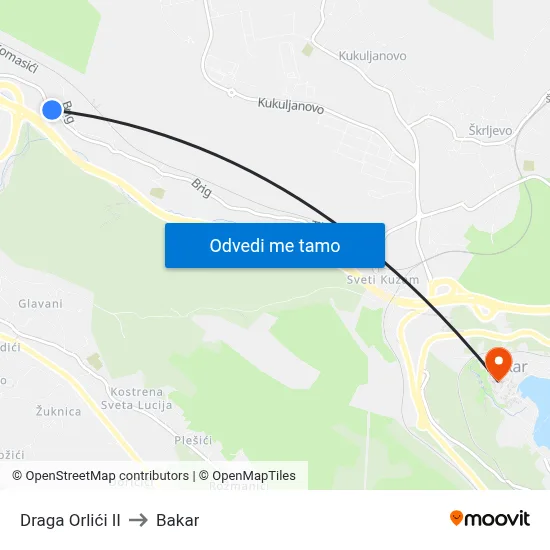 Draga Orlići II to Bakar map