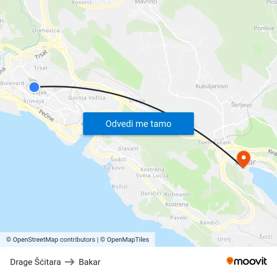 Drage Šćitara to Bakar map