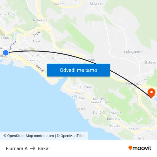 Fiumara A to Bakar map