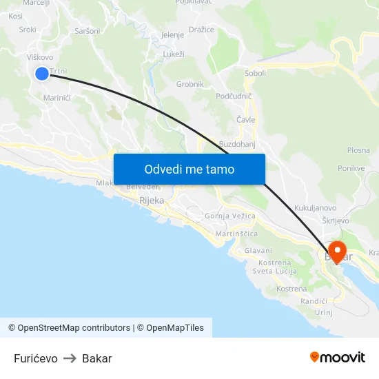 Furićevo to Bakar map