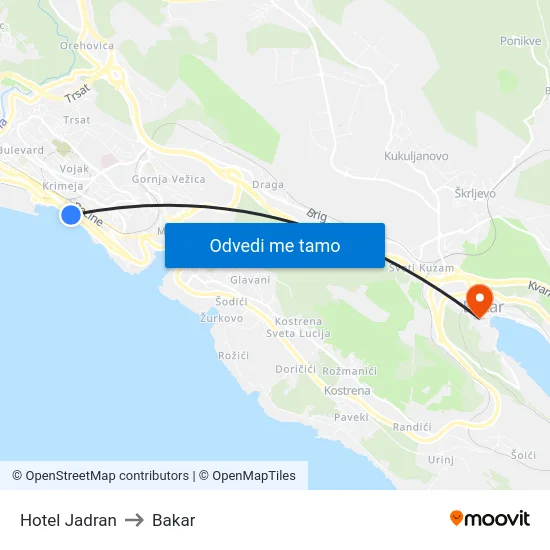 Hotel Jadran to Bakar map