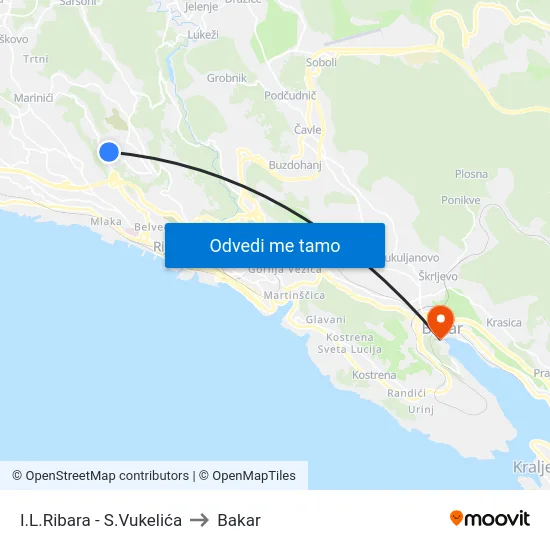 I.L.Ribara - S.Vukelića to Bakar map