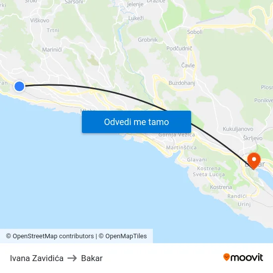 Ivana Zavidića to Bakar map