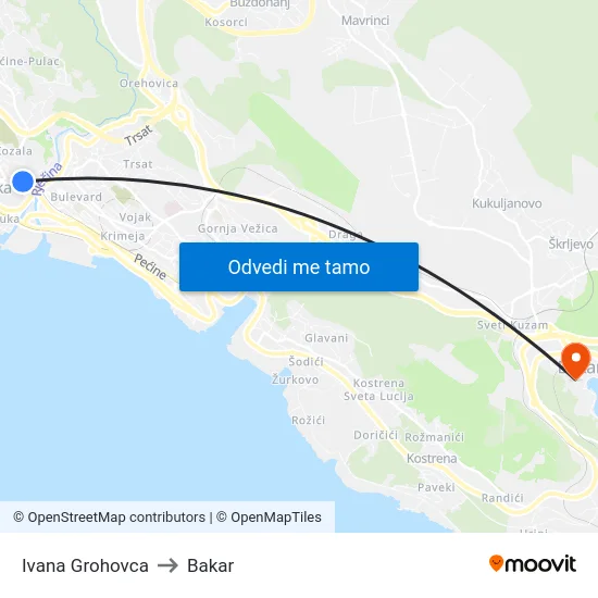 Ivana Grohovca to Bakar map