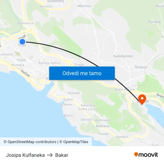 Josipa Kulfaneka to Bakar map