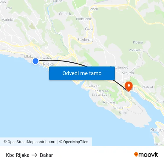 Kbc Rijeka to Bakar map