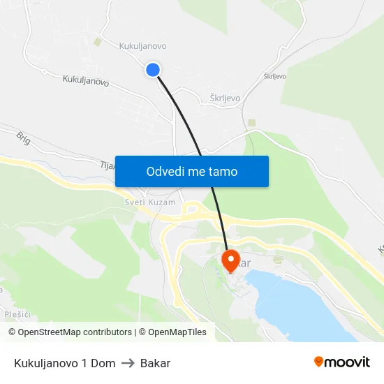 Kukuljanovo 1 Dom to Bakar map