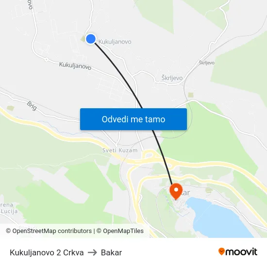 Kukuljanovo 2 Crkva to Bakar map