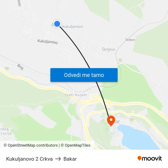 Kukuljanovo 2 Crkva to Bakar map