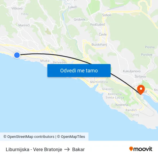 Liburnijska - Vere Bratonje to Bakar map