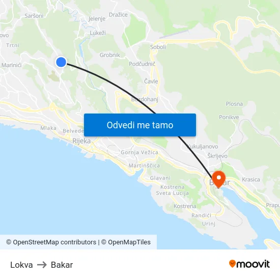 Lokva to Bakar map